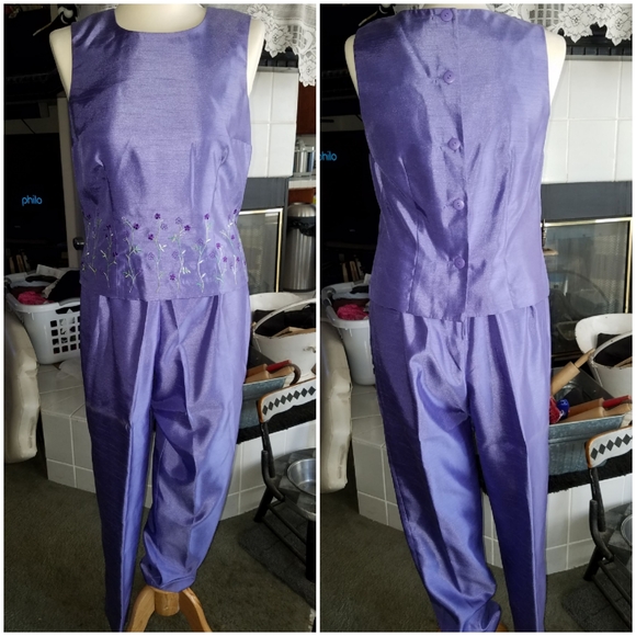 VTG 90's pretty lavender floral pantsuit Bx2 - Picture 1 of 8